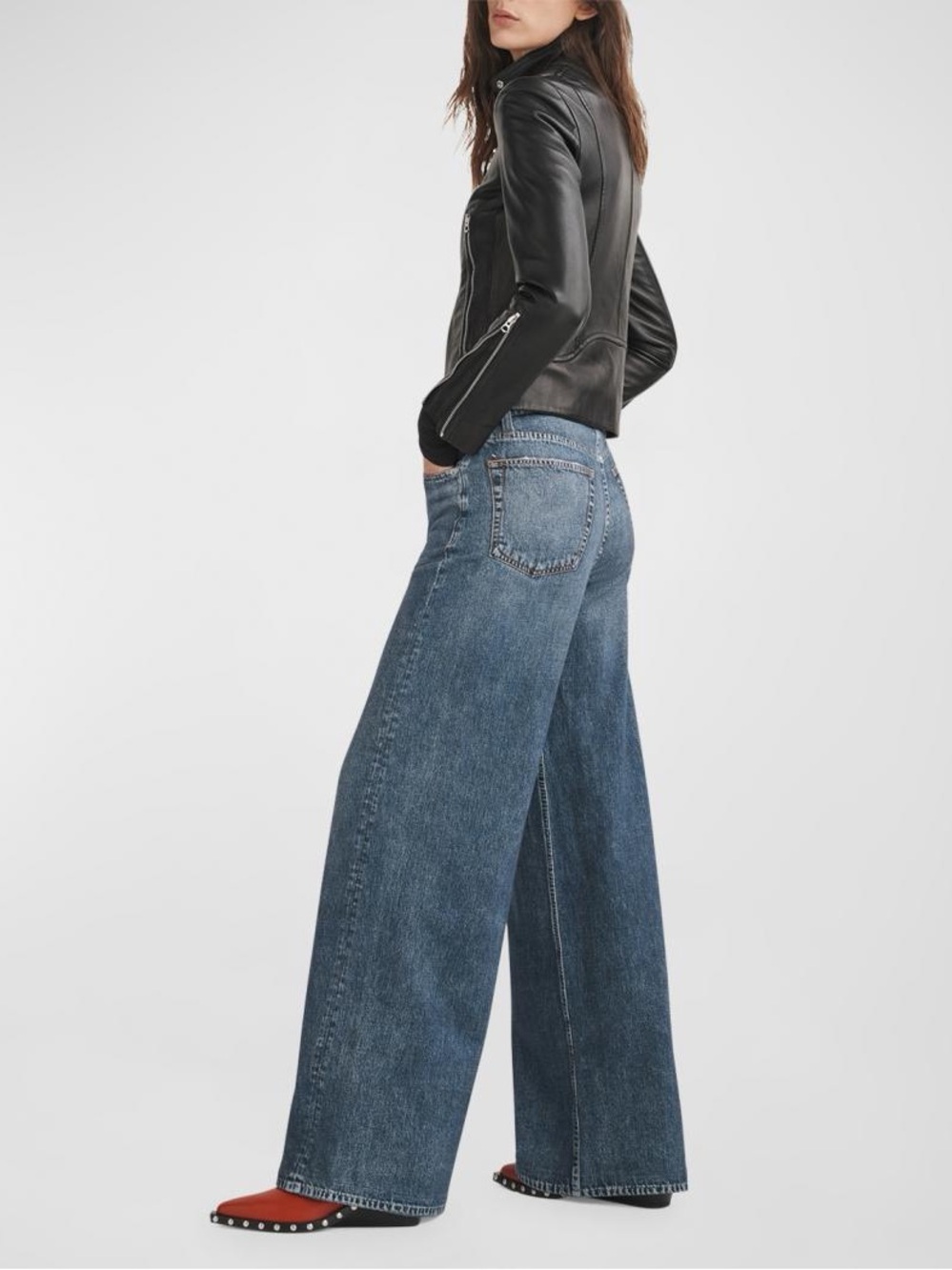Rag & Bone Miramar Sofie Cotton-Terry Wide-Leg Jeans - Picture 2 of 8